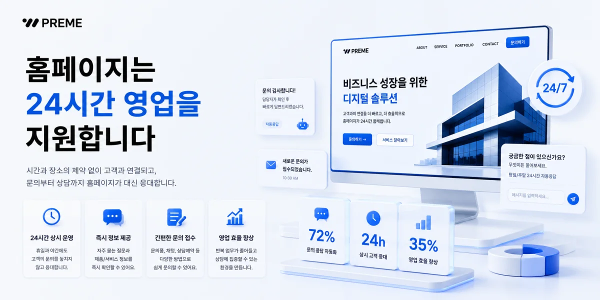 홈페이지는 24시간 영업을 지원합니다