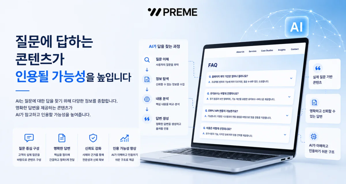 질문에 답하는 콘텐츠가 인용될 가능성을 높입니다