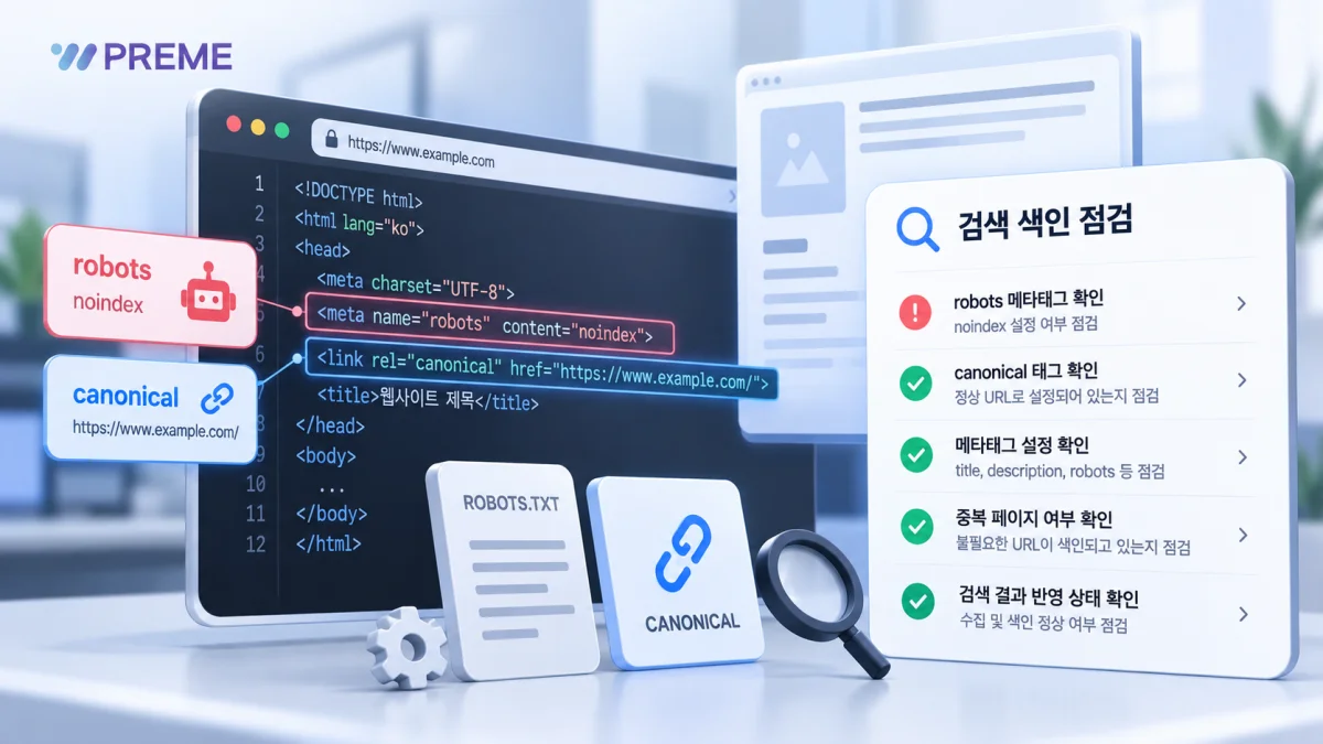 robots noindex canonical 등 검색 색인 문제 점검