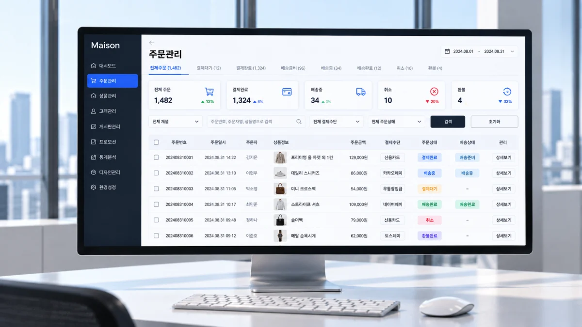 쇼핑몰 주문 결제 취소 환불 관리자 화면